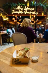 View of Falafel wrap at Ali’s Lebanese Incredible Sandwiches in Westfield Mall of The Netherlands - Yati Travel