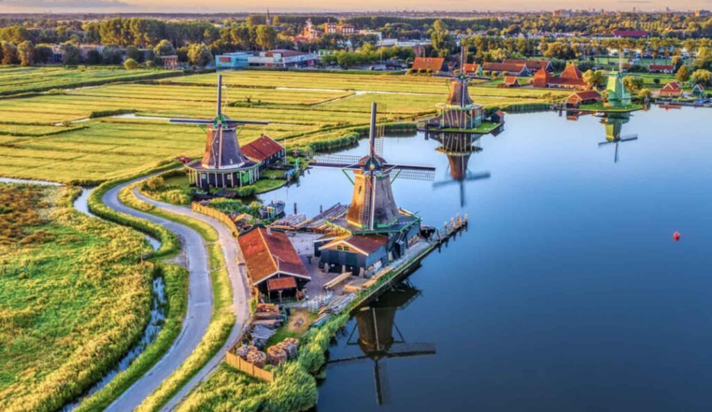 View of Zaanse Schans in The Netherlands. Amsterdam to Zaanse Sc View of Zaanse Schans in The Netherlands. Amsterdam to Zaanse Schans.