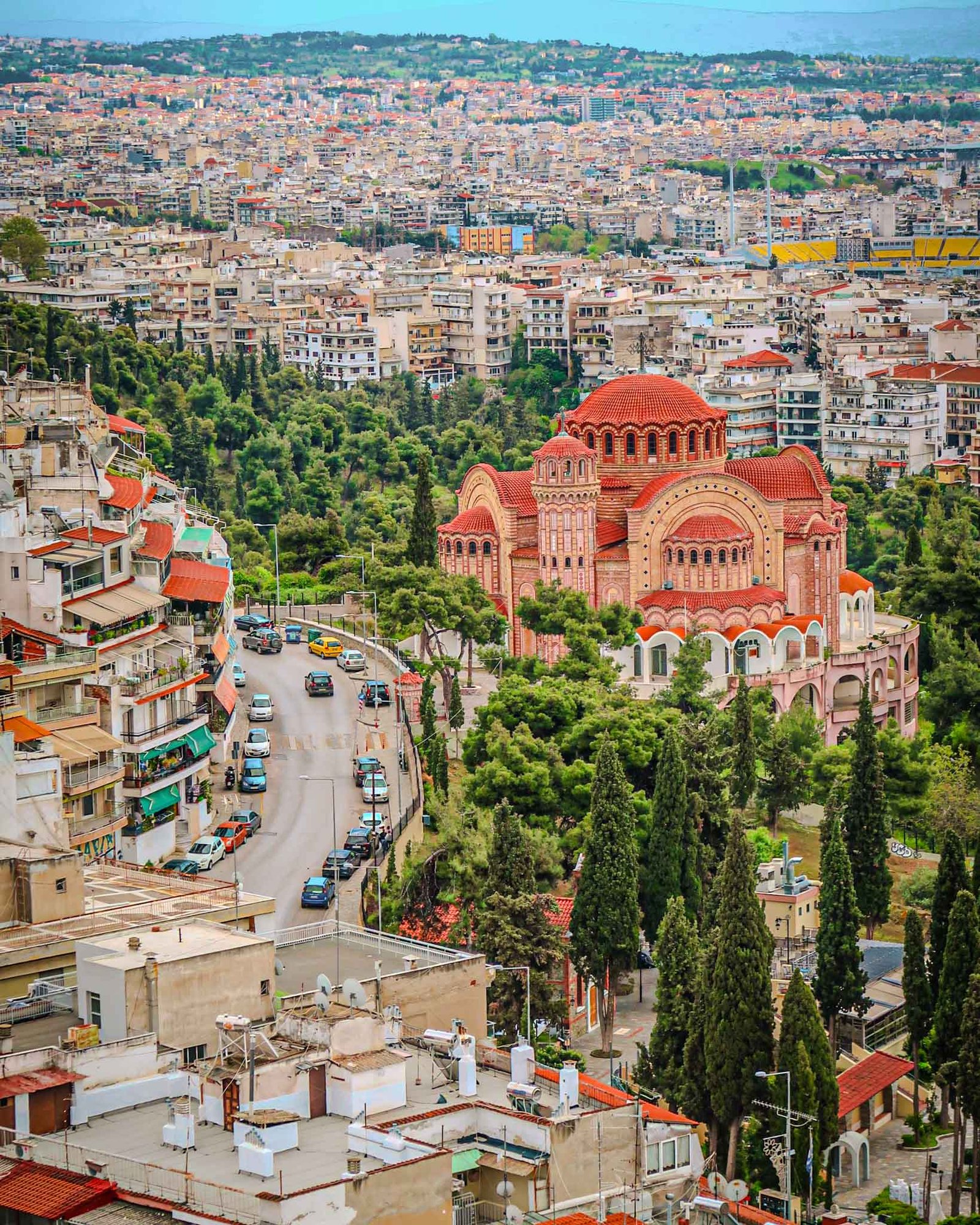 Stunning view of Thessaloniki, Greece, captured from the summit of a hill, highlighting the urban landscape. Greece Travel Guide.